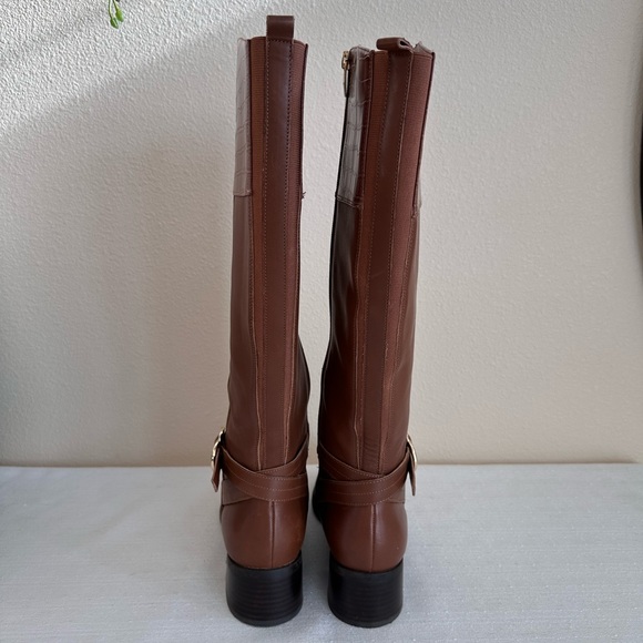 Marc Fisher Hailin Cognac Leather Croc Print Buckle Knee High Boots Women’s 8.5M - Picture 8 of 13